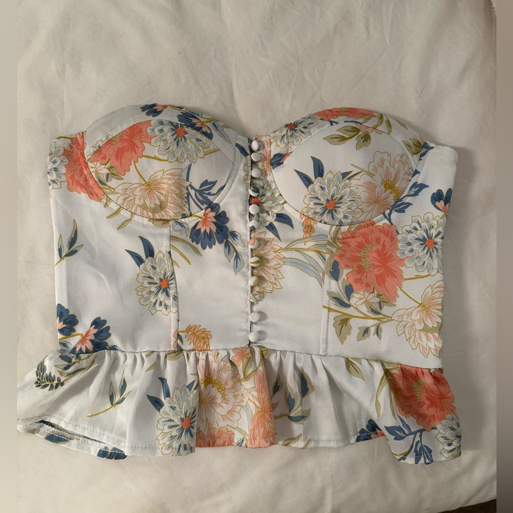 superdown Floral Bustier Corset Peplum Top, size small